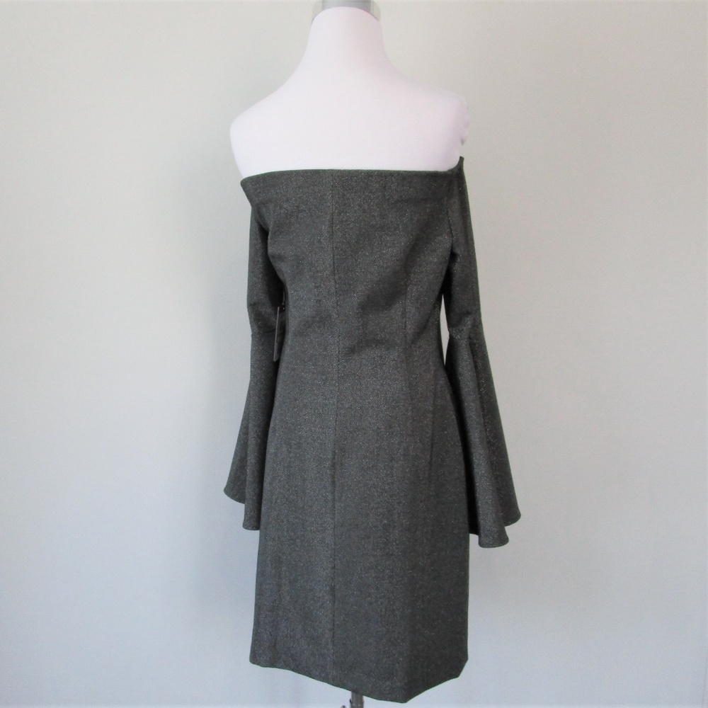 NWT Metallic Silver Off Shoulder Bell Sleeve Dress - Picture 6 of 8
